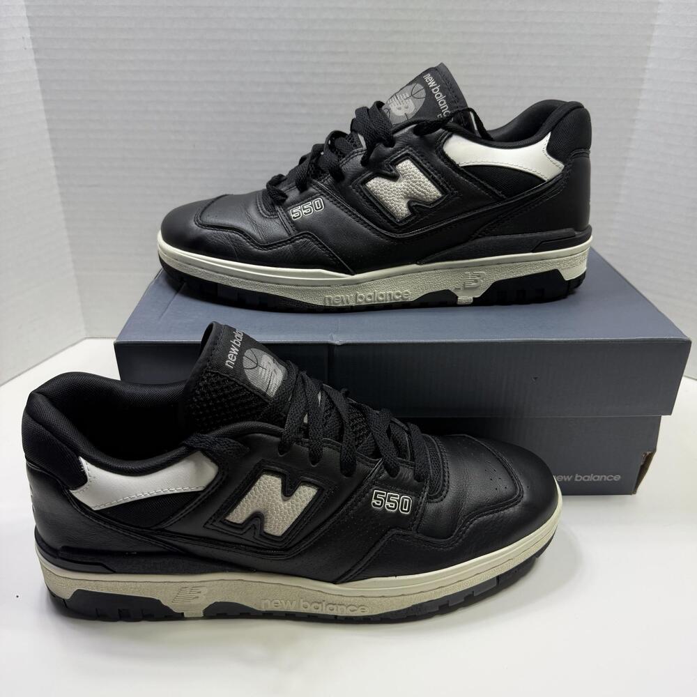 New Balance 550 Panda BB550LBW Men’s Size 12 D Black Sea Salt Leather Sneakers